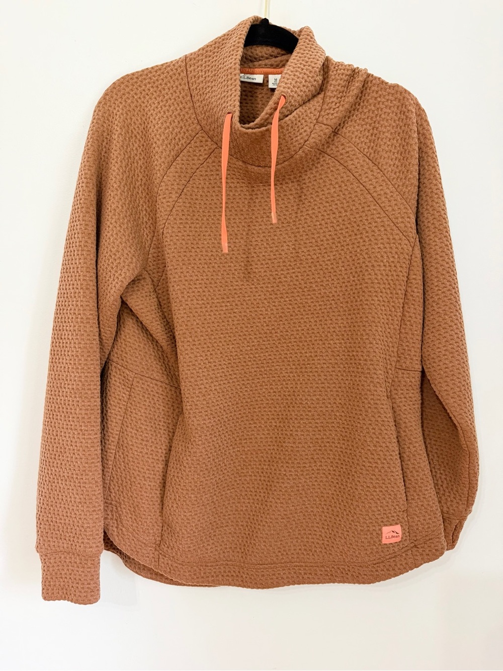 LL Bean Womens MEDIUM Ridgeknit Crossneck Pullover Sweatshirt Warm Umber